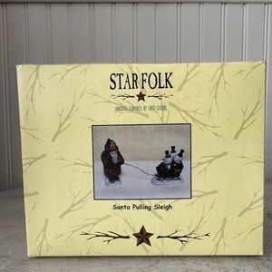 Greg Guedel NIB Star Folk Midwest of Cannon Falls Santa Pulling Sleigh Snowmen